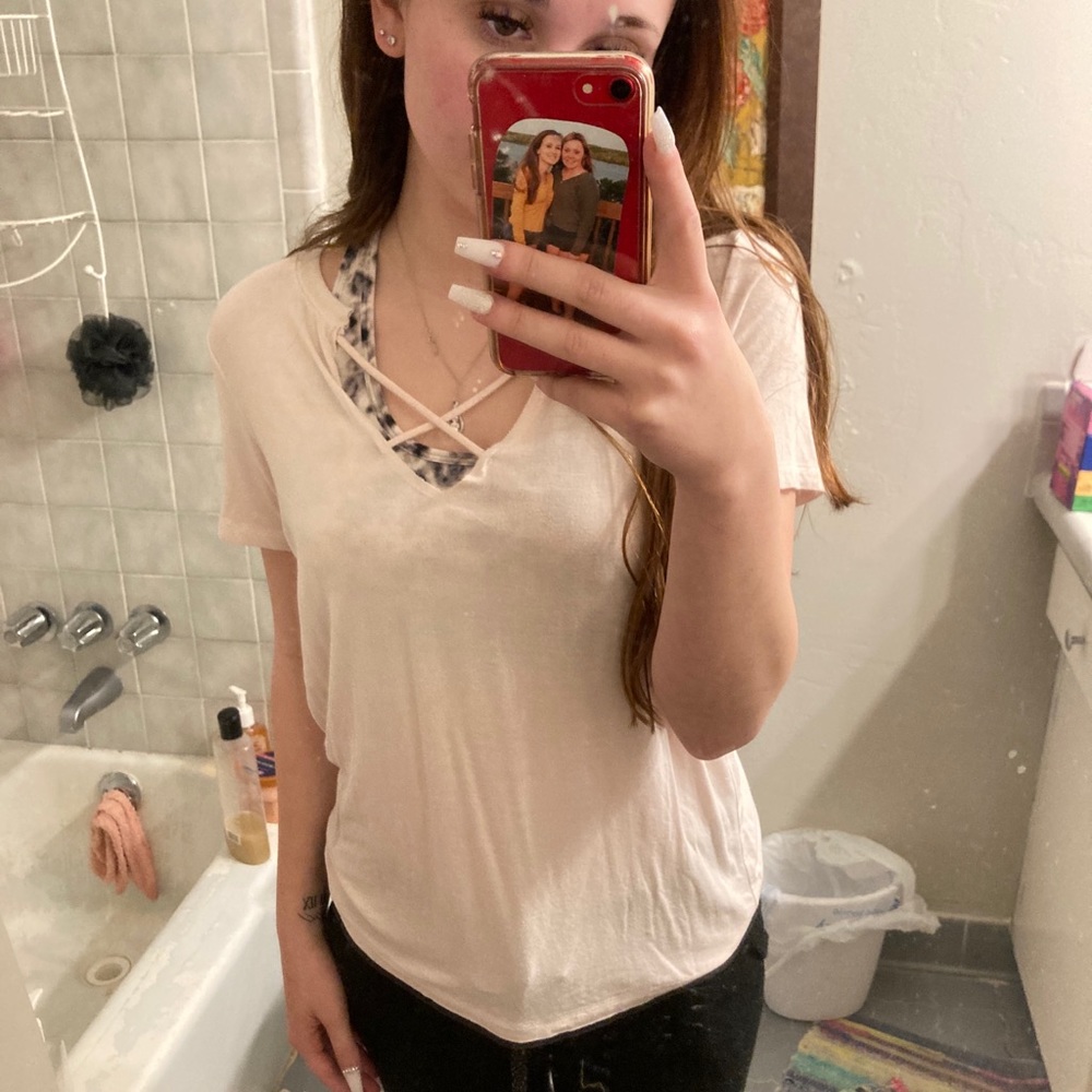 American Eagle White Criss Cross Tee